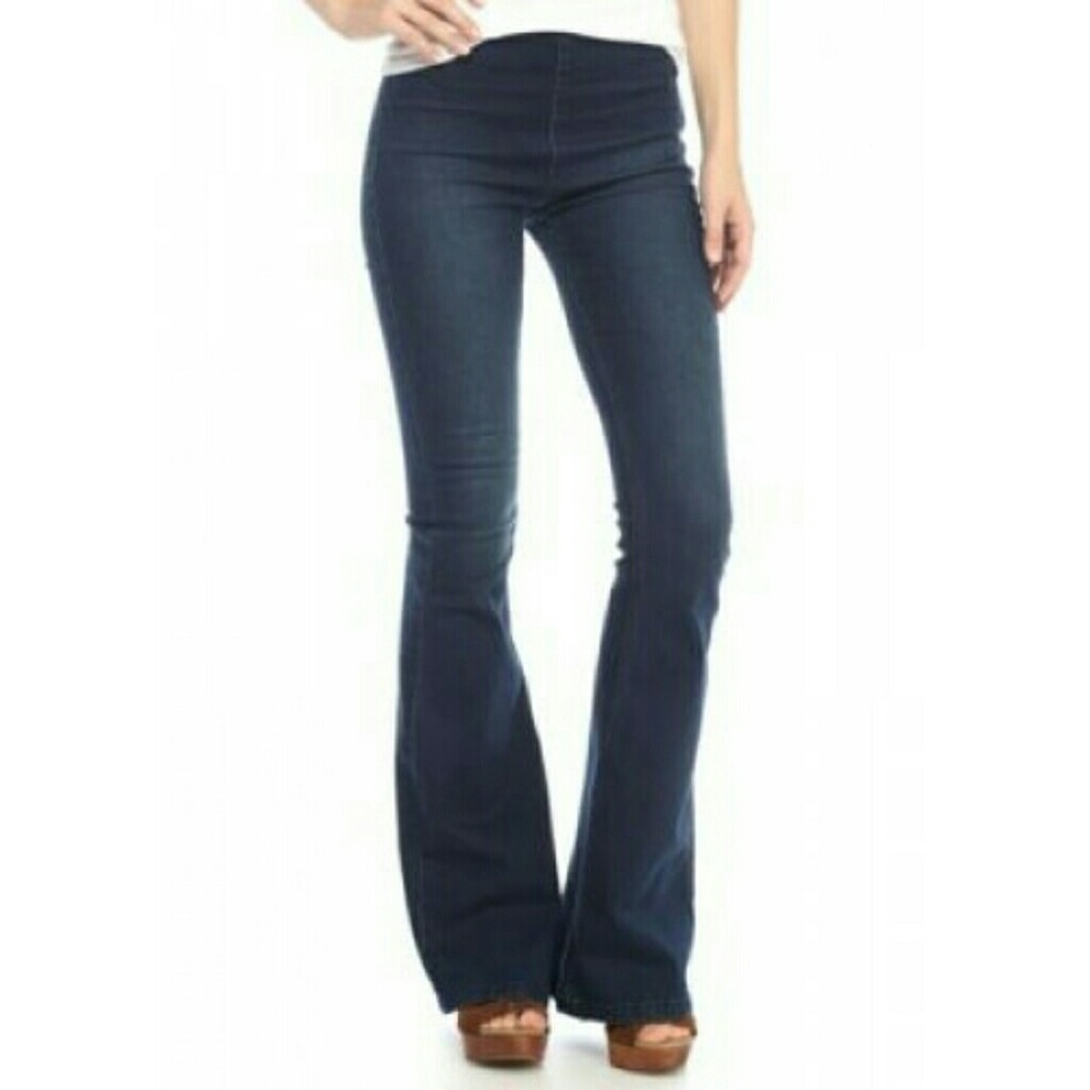 Free People Denim Flare Jean Elastic Waistband